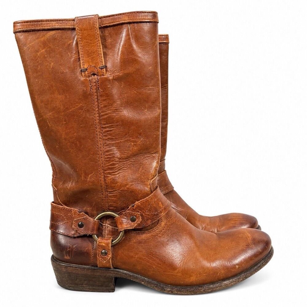 Frye Harness Tall Leather Boots Womens Size 8 Brown Riding Equestrian Vintage
